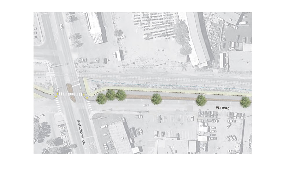 Pen road and Cordova interesection at the Rail Trail